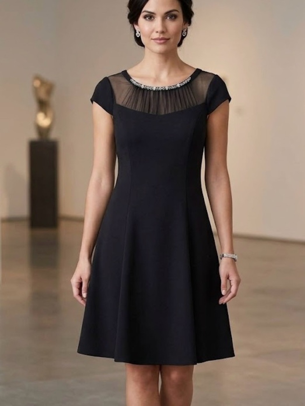 Tradition Black Embellished Mesh Neck A-Line Dress Whimsigoth Cocktail Party